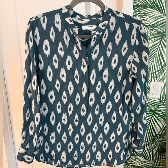 Equipment Femme Teal Diamond Print 100% Silk Blouse XS - Picture 3 of 9